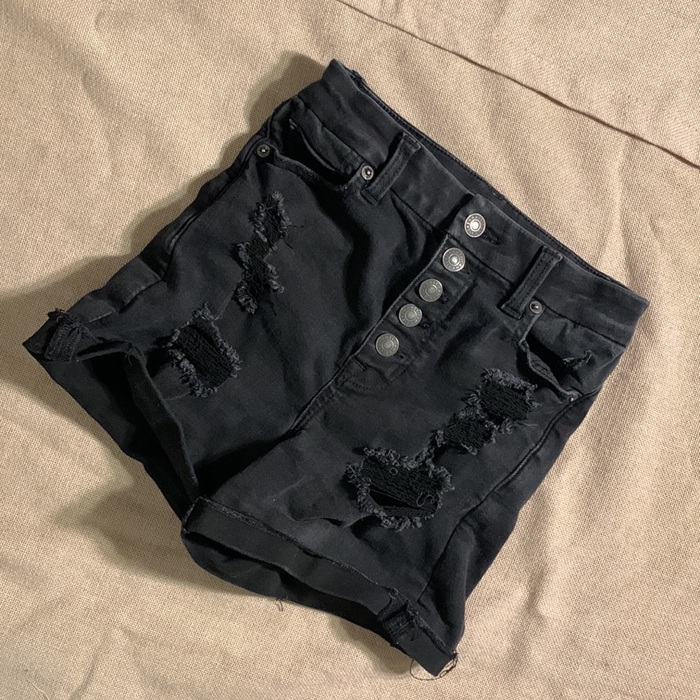 American Eagle Size 0 High waisted black ripped shorts